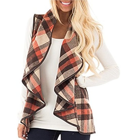 S. the Widow Jackets & Blazers - AMBER Plaid Open Front Vest